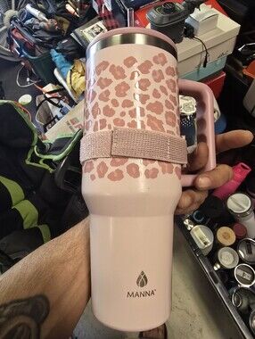 Manna Kadar Pink Leopard Print Travel Mug